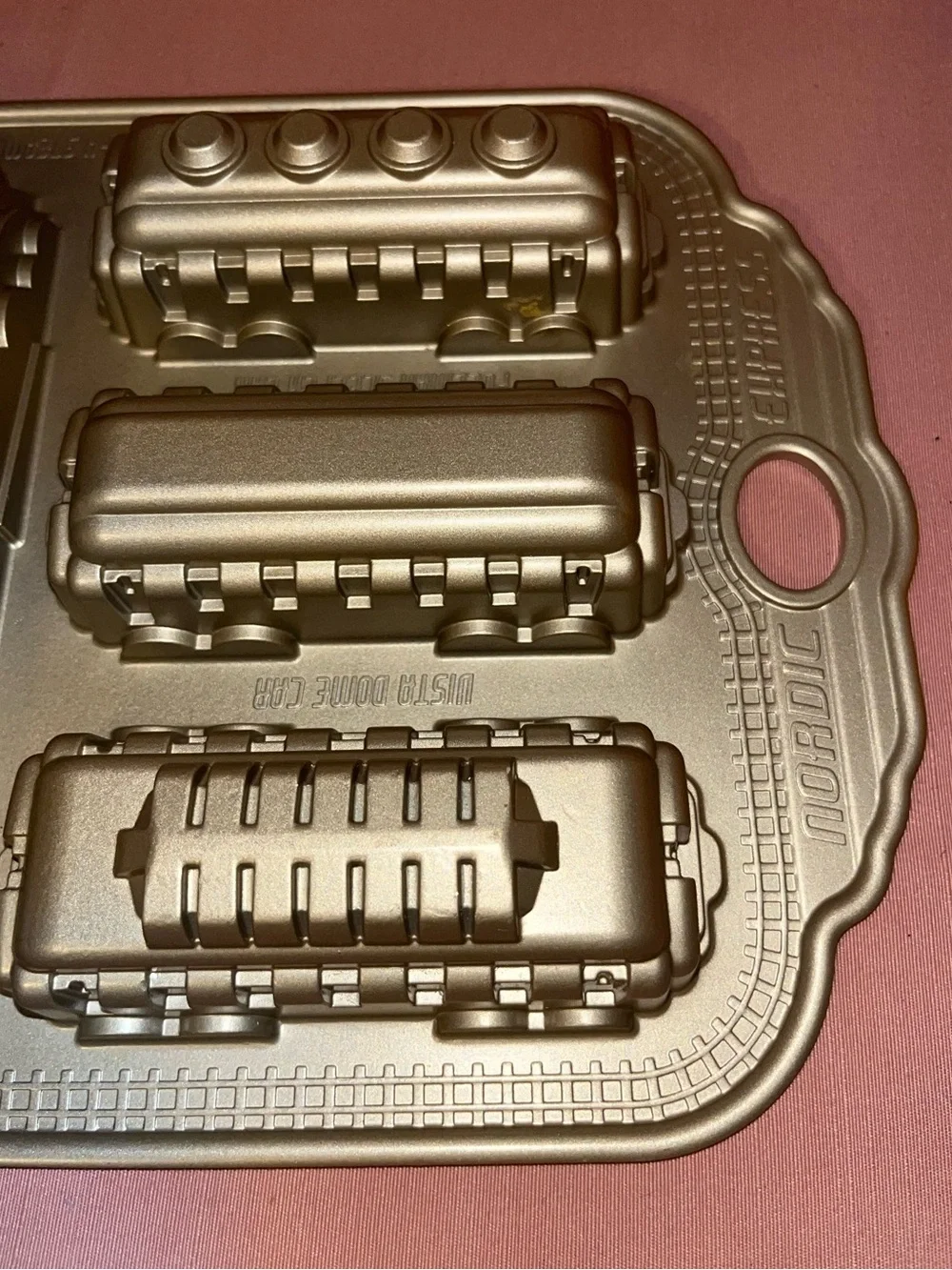Nordicware Train Car Metallic Gold Cake Mold Made in the USA